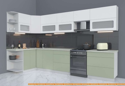 Кухня Интерлиния Мила Матте 1.5x3.5 Б левая (белый/мята/опал светлый) фотография