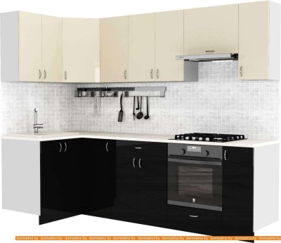 Кухня S-Company Клео глоcс 1.2x2.6 левая (черный глянец/ваниль глянец) фотография