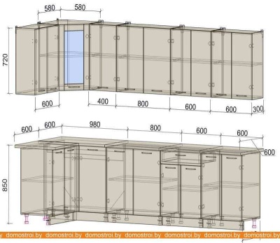 Кухня Интерлиния Мила 12x30 (серебристый-дуб золотой-дуб бунратти) фотография