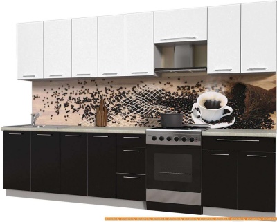 Кухня Интерлиния Мила Пластик 3.2 А (черный глянец/белый глянец/опал светлый) фотография