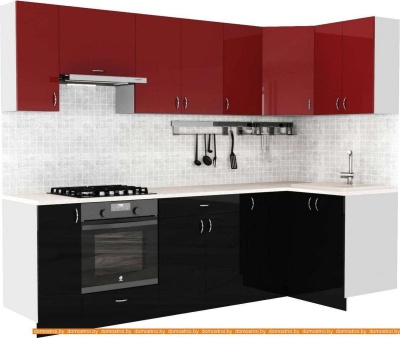 Кухня S-Company Клео глосc 1.2x2.7 правая (черный глянец/бургундский глянец) фотография