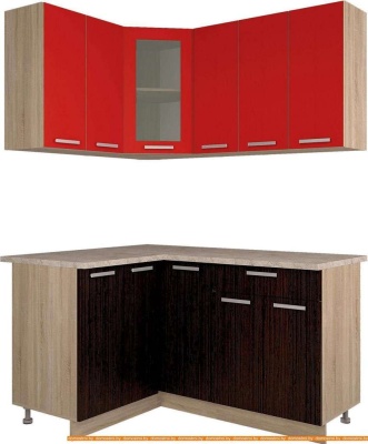 Кухня Интерлиния Мила 12x15 (красный/дуб венге) фотография