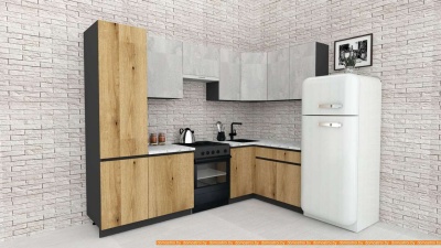 Кухня ВерсоМебель Эко-7 1.4x2.6 правая (бет.камень/дуб эвок прибреж./ст.альберика) фотография