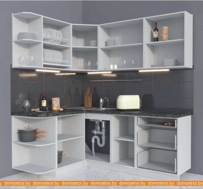 Кухня Интерлиния Мила Матте 1.5x2.0 А левая (луна/луна/травертин серый) фотография