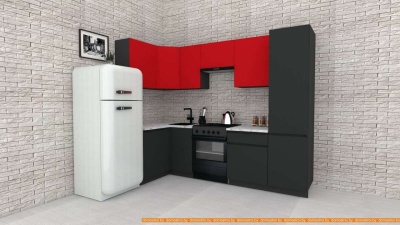 Кухня ВерсоМебель Эко-7 1.2x2.6 левая (красный чили/антрацит/ст.мрамор ит.) фотография