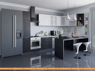 Кухня Vivat Mebel Валерия-М-05 (белый металлик/черный металлик) фотография