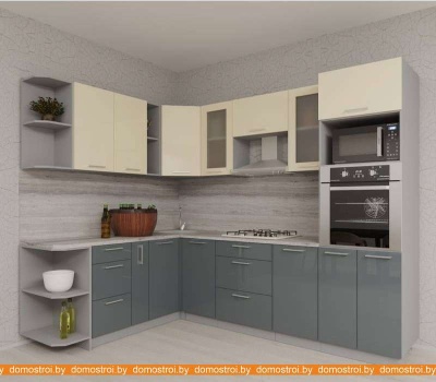 Кухня Интерлиния Мила Gloss 1.88x2.8 левая (ваниль-асфальт) фотография