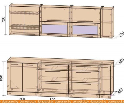 Кухня Интерлиния Мила Пластик 2.7 В (мрамор глянец-белый глянец-кастилло темный) фотография