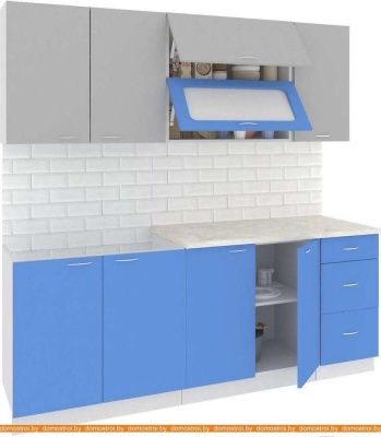 Кухня Кортекс-мебель Корнелия Мара 2.0м (серый/синий/мадрид) фотография