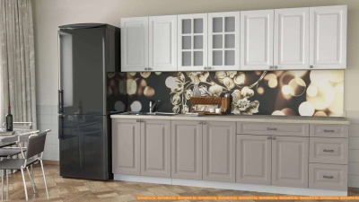 Кухня Интерлиния Мила Деко 2.8 Б (белый/луна/травертин серый) фотография