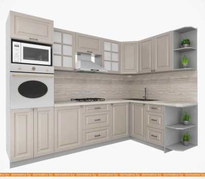 Кухня Интерлиния Мила Деко 1.68x2.8 правая (луна-луна-травертин серый) фотография