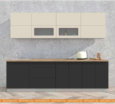 Кухня Интерлиния Мила Матте 2.7 А (слоновая кость/пепел/травертин серый) фотография