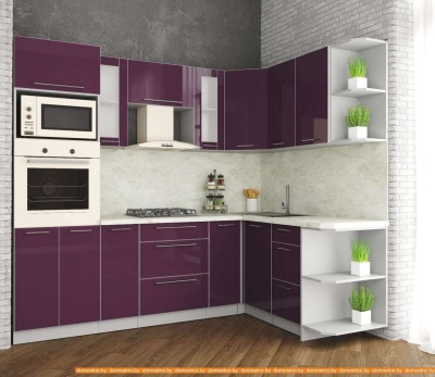 Кухня Интерлиния Мила Пластик 1.68x2.4 правая (слива/слива глянец/опал светлый) фотография