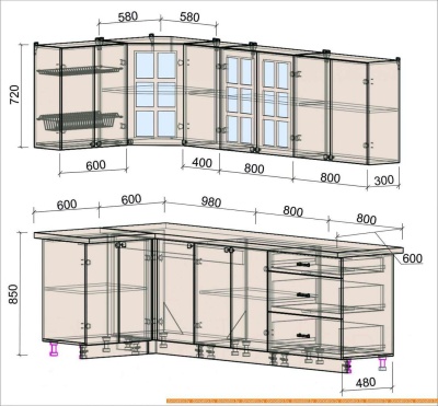 Кухня Интерлиния Мила Деко 1.2x2.6 (слоновая кость/океан/опал светлый) фотография