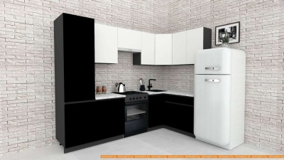 Кухня ВерсоМебель Эко-7 1.4x2.6 правая (белый фасадный/черный/ст.мрамор ит.) фотография