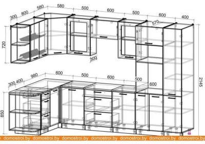 Кухня Интерлиния Мила Gloss 1.68x3.2 левая (бордовый-черный) фотография