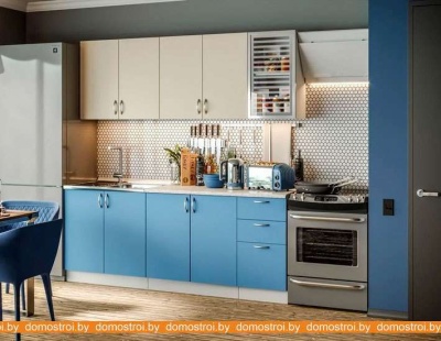 Кухня МК Стиль Мыло Виола Нео 2.0 м (ЛДСП, бежевый/синий) фотография