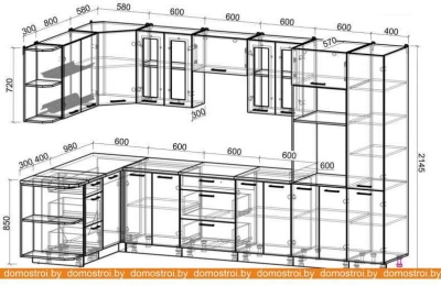 Кухня Интерлиния Мила Gloss 1.68x3.4 левая (яблоня-черный) фотография