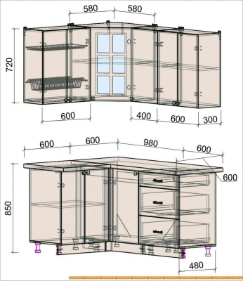 Кухня Интерлиния Мила Деко 1.2x1.6 (мята/травертин серый) фотография