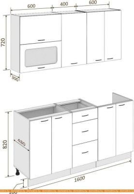 Кухня Кортекс-мебель Корнелия Мара 1.6м без столешницы (белый/черный) фотография