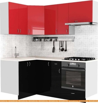 Кухня S-Company Клео глоcс 1.2x1.9 левая (черный глянец/красный глянец) фотография