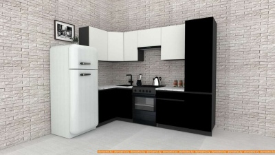 Кухня ВерсоМебель Эко-8 1.2x2.7 левая (белый фасадный/черный/ст.мрамор ит.) фотография