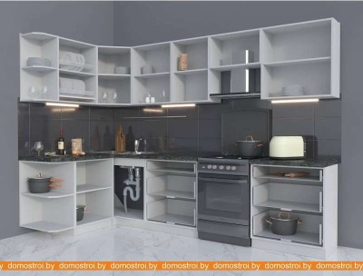 Кухня Интерлиния Мила Матте 1.5x3.0 Б правая (океан-луна-травертин серый) фотография