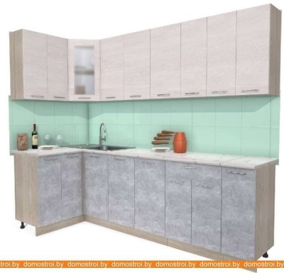 Кухня Интерлиния Мила 12x27 (вудлайн кремовый-бетон-бискайская сосна) фотография