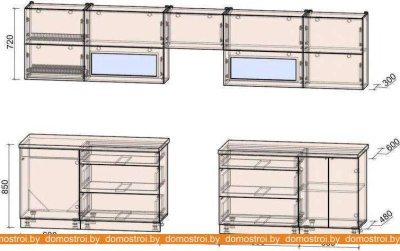 Кухня Интерлиния Мила Матте 3.4 Б (океан/луна/травертин серый) фотография