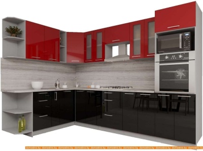 Кухня Интерлиния Мила Gloss 1.88x3.0 левая (красный-черный) фотография