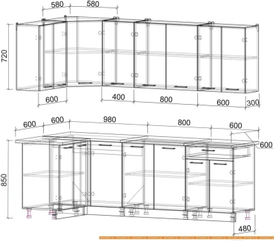 Кухня Интерлиния Мила Лайт 1.2x2.4 (красный/дуб венге) фотография