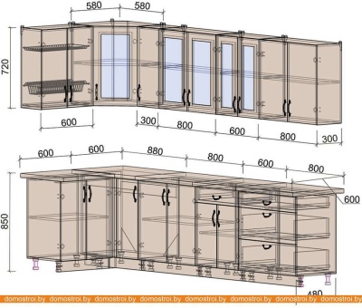 Кухня Интерлиния Мила Крафт 1.2x3.1 (дуб снежный) фотография