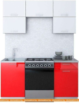 Кухня Интерлиния Мила Gloss 60-16 (белый/красный) фотография