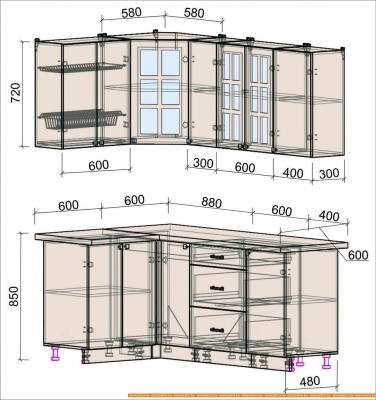 Кухня Интерлиния Мила Деко 1.2x1.9 (слоновая кость/океан/опал светлый) фотография