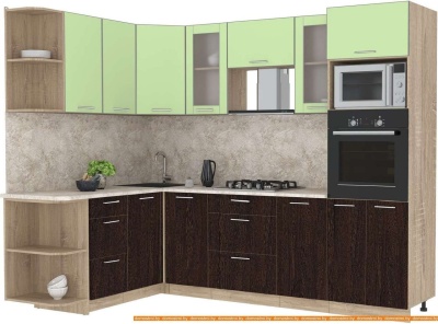 Кухня Интерлиния Мила 1.68x2.6 левая (салатовый-дуб венге-малага) фотография
