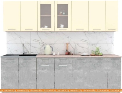 Кухня Интерлиния Мила 1.88x2.4 левая (ваниль-бетон-травертин) фотография