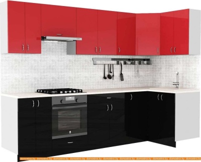 Кухня S-Company Клео глосc 1.2x2.9 правая (черный глянец/красный глянец) фотография