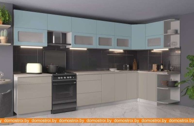 Кухня Интерлиния Мила Матте 1.5x3.8 Б правая (океан-луна-травертин серый) фотография