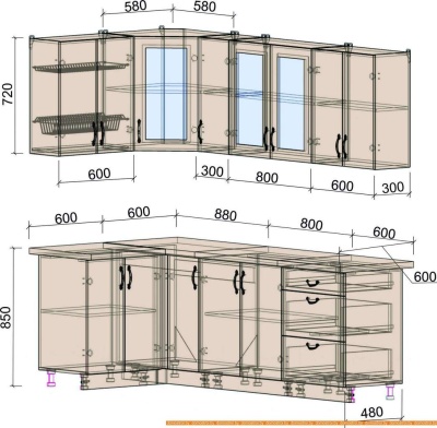 Кухня Интерлиния Мила Крафт 1.2x2.3 (дуб лазурный) фотография