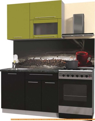 Кухня Интерлиния Мила Пластик 2.0 В (черный глянец/оливк.глянец/кастилло темн.) фотография