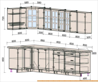 Кухня Интерлиния Мила Деко 1.2x3.1 (мята/белый/опал светлый) фотография
