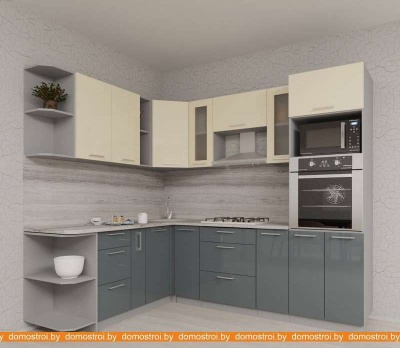 Кухня Интерлиния Мила Gloss 1.88x2.4 левая (ваниль-асфальт) фотография