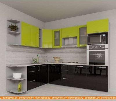 Кухня Интерлиния Мила Gloss 1.88x2.6 левая (яблоня-черный) фотография