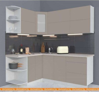 Кухня Интерлиния Мила Матте 1.5x2.0 А левая (луна/луна/травертин серый) фотография