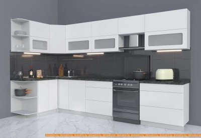 Кухня Интерлиния Мила Матте 1.5x3.5 Б левая (белый/белый/кастилло темный) фотография