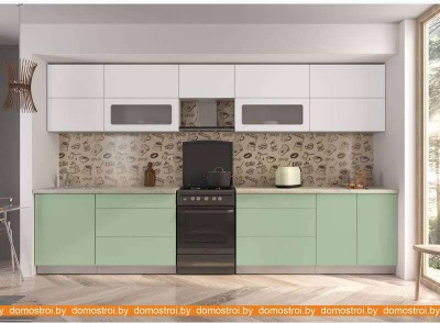 Кухня Интерлиния Мила Матте 3.6 Б (белый/мята/опал светлый) фотография