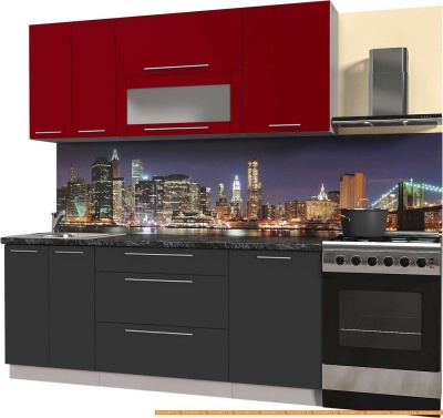 Кухня Интерлиния Мила Пластик 1.1 В (антрацит глянец/красный/кастилло темный) фотография