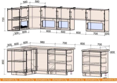 Кухня Интерлиния Мила Матте 1.5x3.0 Б правая (океан-луна-травертин серый) фотография