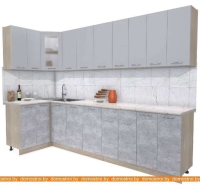 Кухня Интерлиния Мила 12x30 (серебристый-бетон-бискайская сосна) фотография