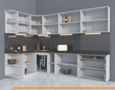 Кухня Интерлиния Мила Матте 1.5x2.9 А левая (луна/луна/травертин серый) фотография